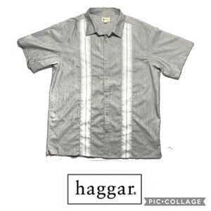 Haggar Gray Button Front Shirt Large Men’s Short Sleeve